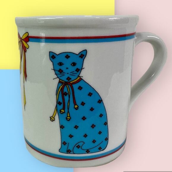 3/$20 Carolyn Lary Papel Made in Japan Blue Cat White 8 Oz Ceramic Coffee Mug - Picture 1 of 7
